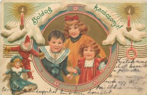 Embossed Christmas greetings winter fantasy postcard 1907 Hungary