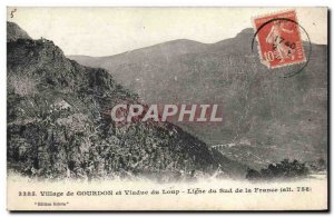 Old Postcard Village of Gourdon and viaduct South line Wolf of France