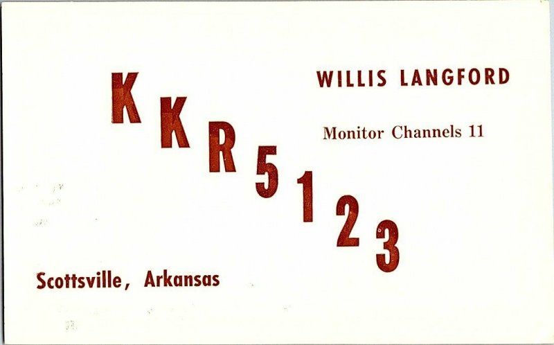 QSL Radio Card From Scottsville Arkansas KKR5123 