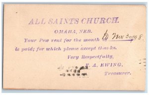 1899 All Saints Church Pew Rent Omaha Nebraska NE Antique Postal Card