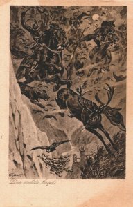Deer Get Hunted In The Forest Vintage Postcard 04.06