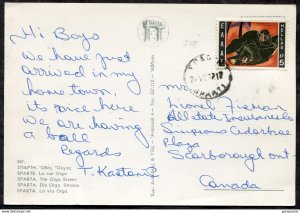 dc489 - GREECE Sparta 1972 Olga Street. Postcard sent to Canada
