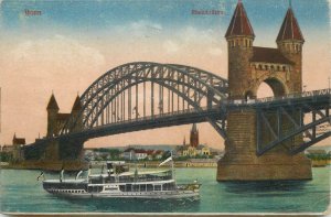 Germany navigation themed postcard Bonn Rhein bridge plasure cruise ship