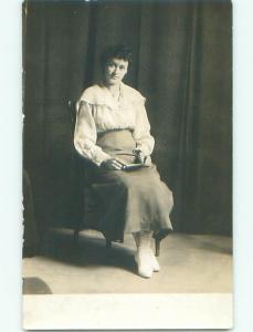 Pre-1918 rppc FASHION - WOMAN WEARING HIGH LACED WHITE BOOTS o2011