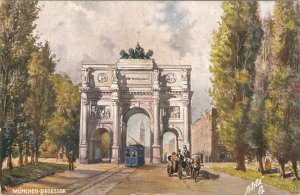 Munchen Siegestor. Carthorse in street Tuck Oilette Germany PC # 703B