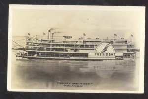 RPPC MISSISSIPPI RIVER STEAMBOAT PRESIDENT BRECKFUS BOAT REAL PHOTO POSTCARD