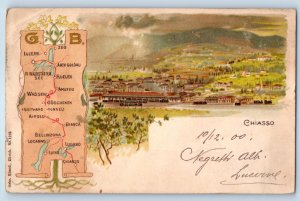 Tessin Switzerland Postcard Chiasso Aerial View GB Map 1900 Antique Posted