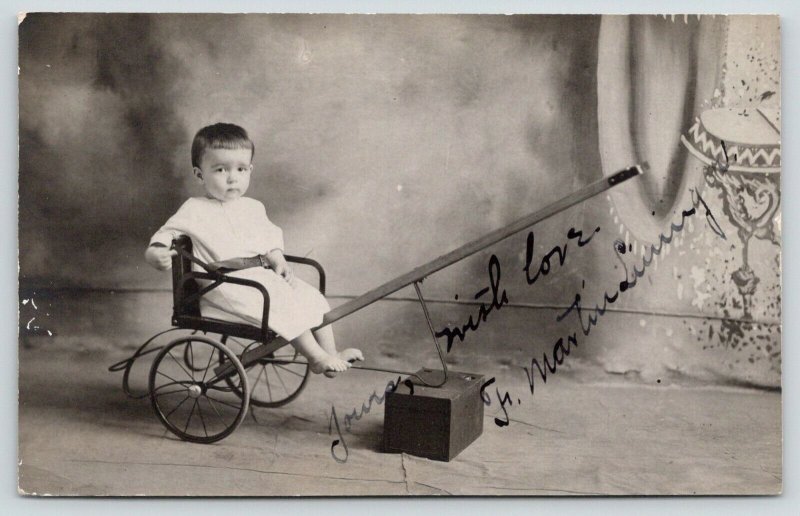 RPPC14-Month Old Martin Lunnger Strapped in WheelchairLong HandleStudioc1910