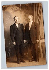 Vintage 1910's RPPC Postcard - Studio Portrait Dapper Victorian Men in Suits