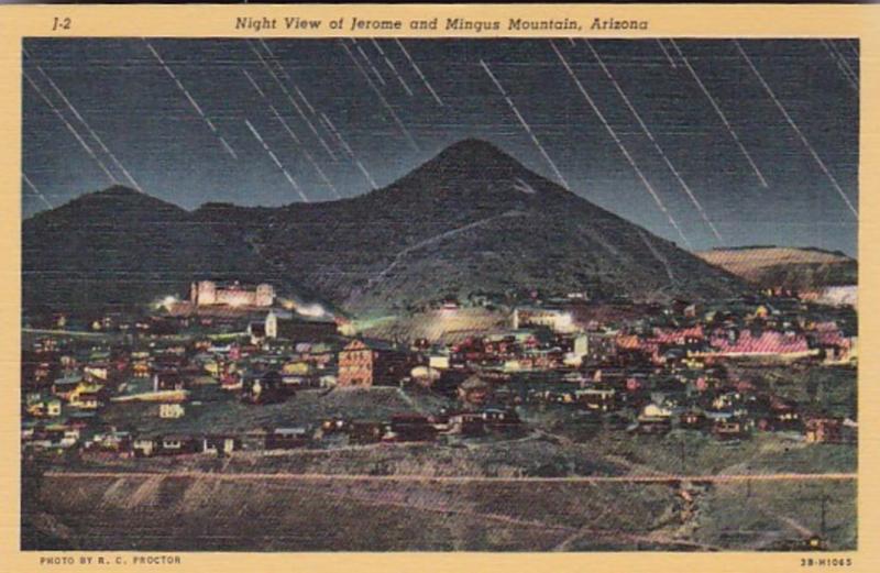 Arizona Night View Of Jerome and Mingus Mountain Curteich