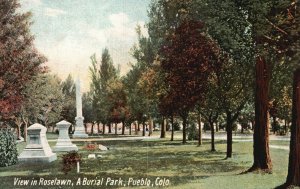 Vintage Postcard View In Roselawn A Burial Park Pueblo Colorado Hyde Paper Co.