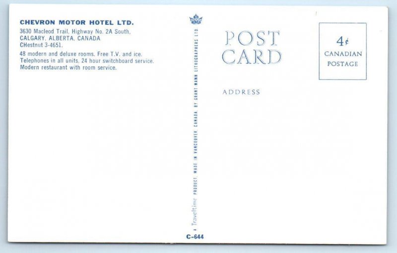 CALGARY, Alberta Canada ~ CHEVRON MOTOR HOTEL Roadside c1960s  Postcard