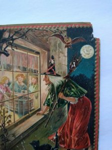 Tucks Vintage Halloween Postcard Witch Looks Through Window Embossed 160 Damage