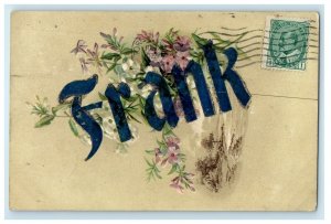 c1905 Frank Large Letter Flowers Niagara Falls Greetings Canada Glitter Postcard