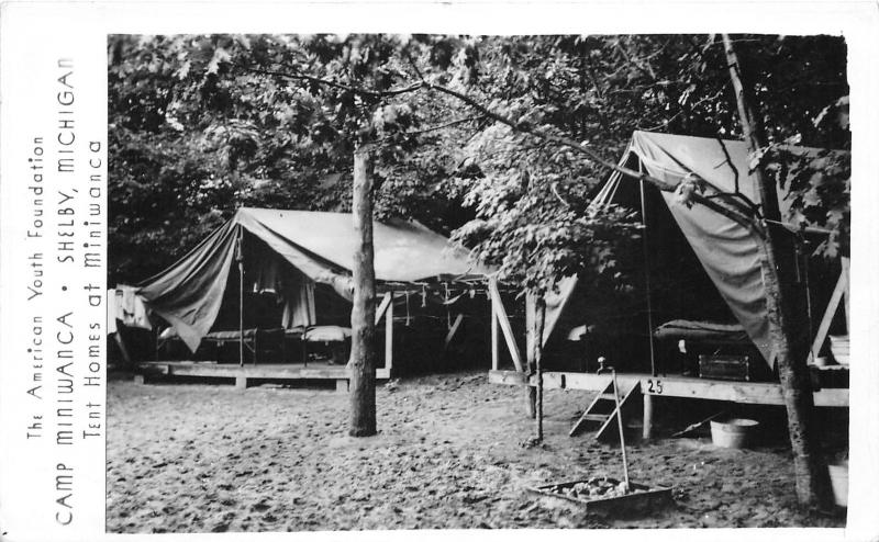 Shelby Michigan~Camp Miniwanca Tent Homes~American Youth Foundation~1940s RPPC