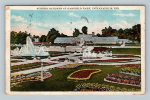 Indianapolis IN, Garfield Park, Sunken Gardens, Vintage Indiana c1931 Postcard