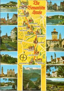 Postcard Germany Map - The Romantic Road - die romantische straße