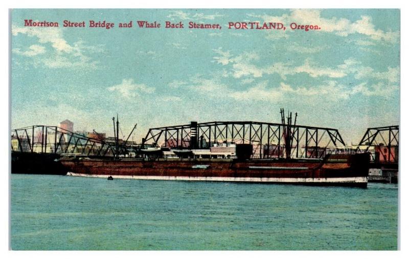 1909 AYPE Morrison Street Bridge & Whale Back Steamer, Portland, OR Postcard *5G