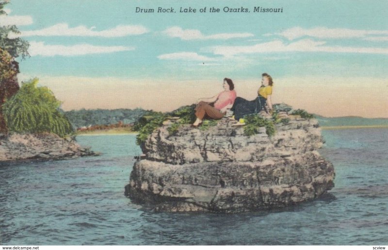 Ladies sitting on Drum Rock, LAKE OF THE OZARKS, Missouri, 1930-40s