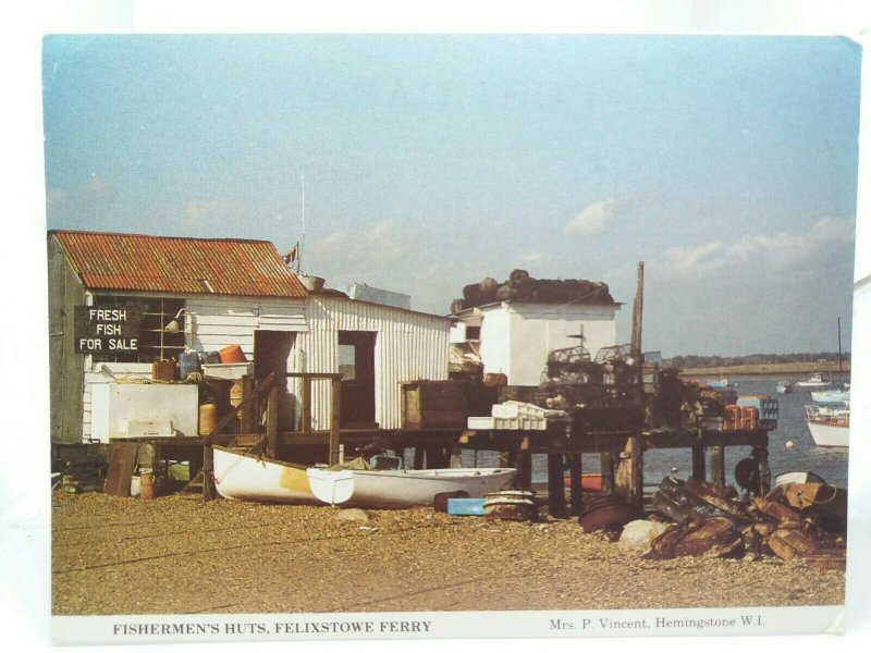 Fishermens Huts at Felixstowe Ferry Suffolk Vintage Postcard by Mrs P Vincent