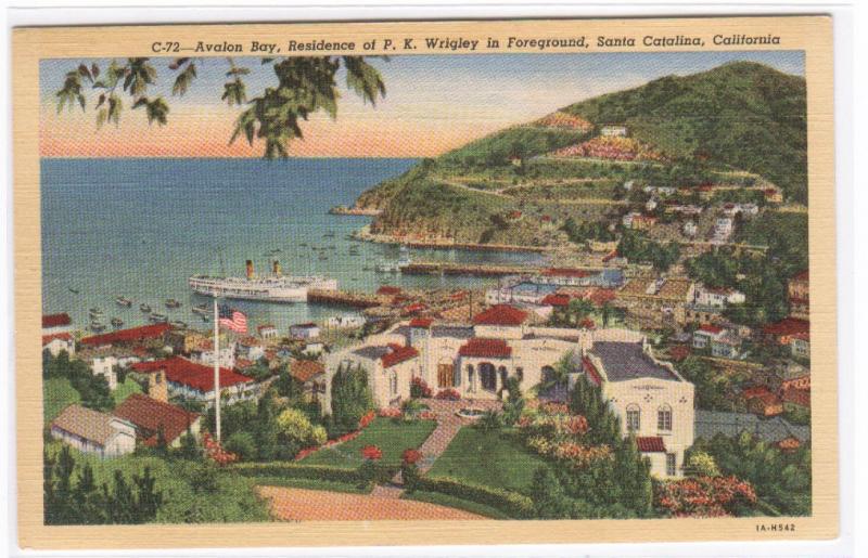 Avalon Bay Panorama Santa Catalina Island California linen postcard