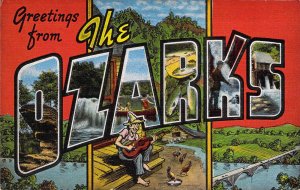 Linen Era Large Letter, Greetings From The Ozarks, Old Postcard