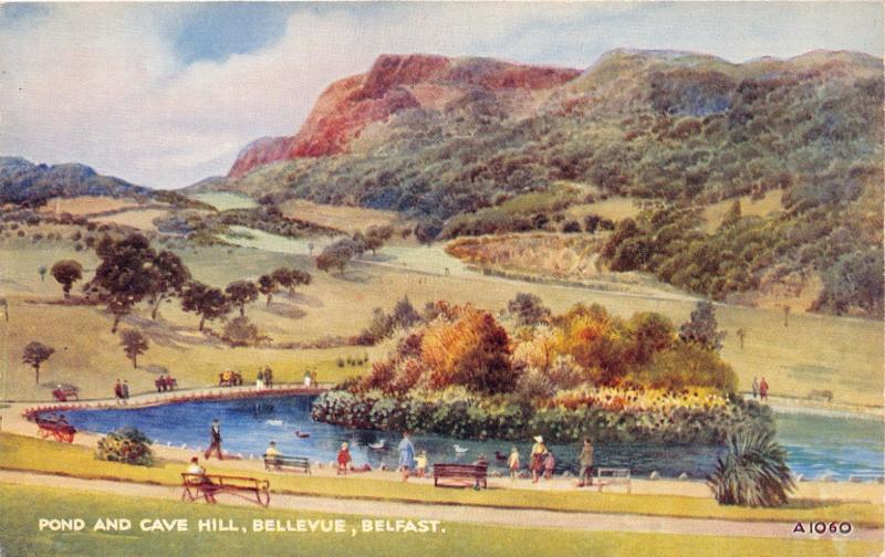 BELFAST IRELAND BELLEVUE~POND-CAVE HILL~WATER COLOUR~E W TRICK ARTIST POSTCARD 