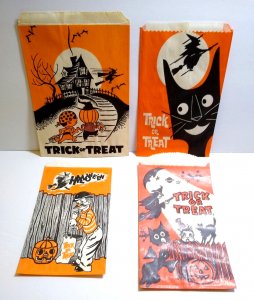 Halloween Witch Ghost Black Cats Candy Trick Or Treat Goodie Loot Bags Lot Of 4
