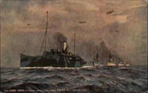 British Navy Fleet Battleship Isle of Man RMS King Orry At Surrender 1918 WWI