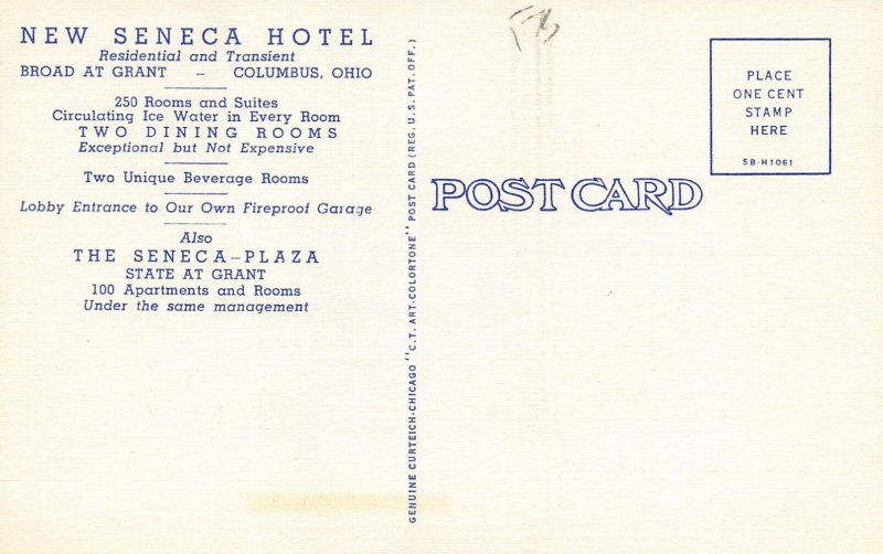LPD01 Ohio Postcard: Columbus  Seneca Hotel