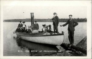 Princeton ME Steamer Boat THE BOYS c1910 Image 1950s-60s Real Photo Postcard