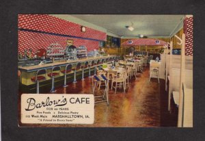 IA Barlow's Cafe Dining Restaurant Main St Marshalltown Iowa Linen Postcard