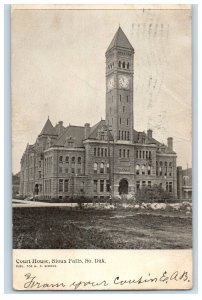 c1905 Court House Sioux Falls South Dakota SD, Tower Clock Antique Postcard