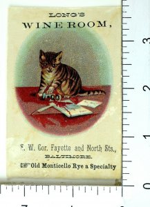 Long's Wine Room, Old Monticello Rye Baltimore, MD Victorian Trade Card F69