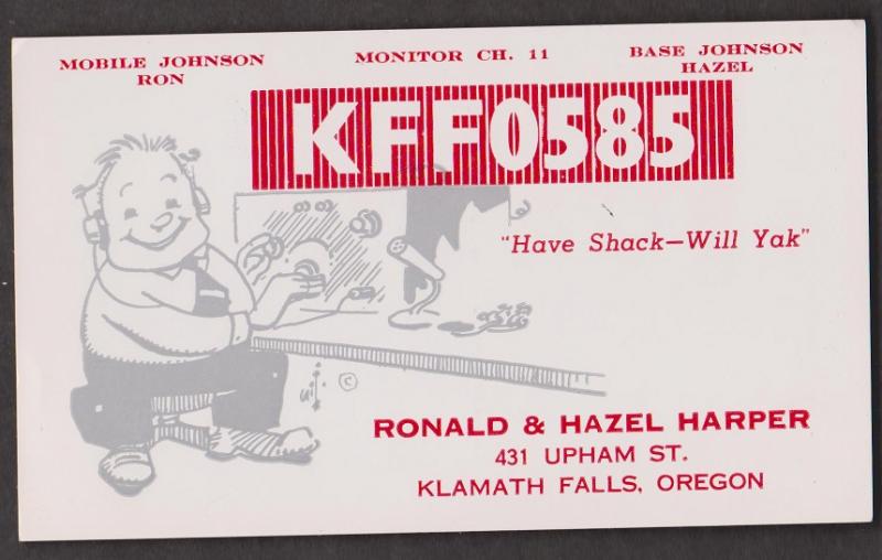 CB QSL Card - Ronald & Hazel Harper Klamath Falls, Oregon