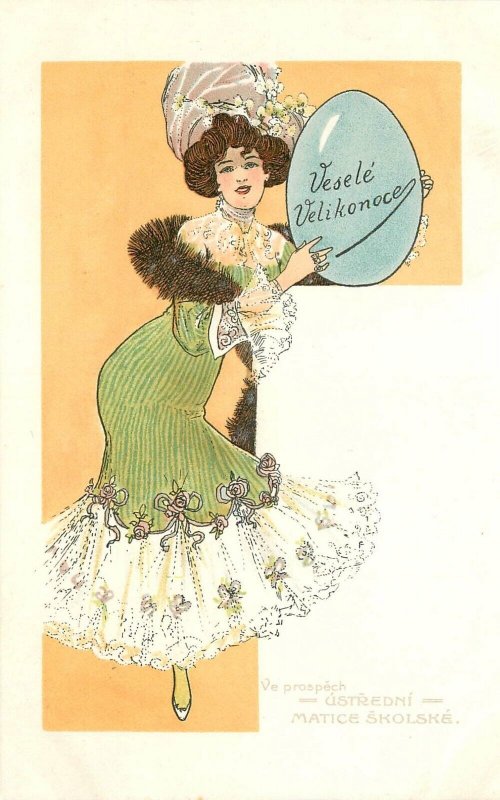 Postcard C- 1910 Easter Egg Fashion Woman artist impression 23-4111