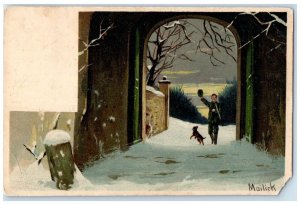 1907 Soldier And Dog Winter Scene DPO Flicksville Pennsylvania PA Postcard