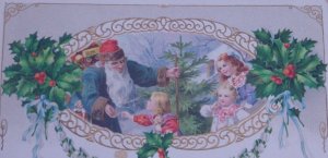 1910s Art Nouveau Santa Claus Blue Coat Children Vintage Christmas Postcard