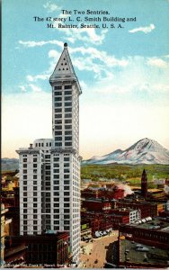 Vtg Seattle Washington WA L.C. Smith Building and Mt Rainier 1910s View Postcard