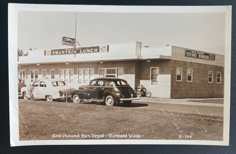 Mint USA Real Picture Postcard Greyhound Bus Depot Richland Washington