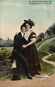 He Holds Her Close She Yields Herself Up To His Will Art Vintage Postcard 1908