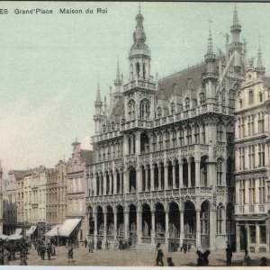 c1910s Brussels Belgium Grand Place Maison du Roi Market Square Gothic Town View
