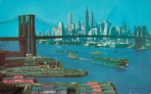 USA Brooklyn Bridge Manhattan Skyline New York City Vintage Postcard 07.52