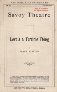 Love's A Terrible Thing Goodwood Lewes Sussex Pub Theatre Programme