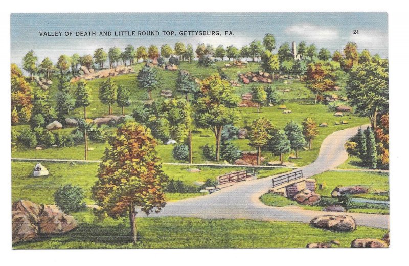 PA Gettysburg Civil War Little Roundtop Valley of Death Vtg Buohl Linen Postcard