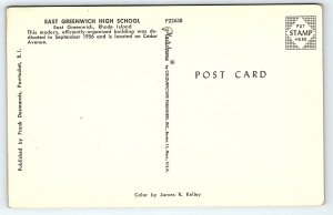 1950s EAST GREENWICH RI HIGH SCHOOL CEDAR AVE PHOTOCHROME POSTCARD P2110