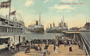 Detroit MI Harbor Scene Ships 1910 Postcard