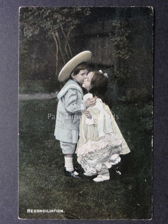 Greetings: Little Girl & Boy Kissing RECONCILIATION c1906 by Millar & Lang