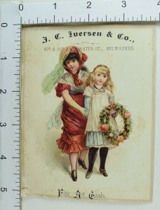 J.C Iverson & Co Fine Art Goods Lovely Young Girls Floral Wreath #E