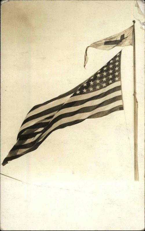 American Flag Waving - From a Group of USS Texas RPPCs Real Photo Postcard